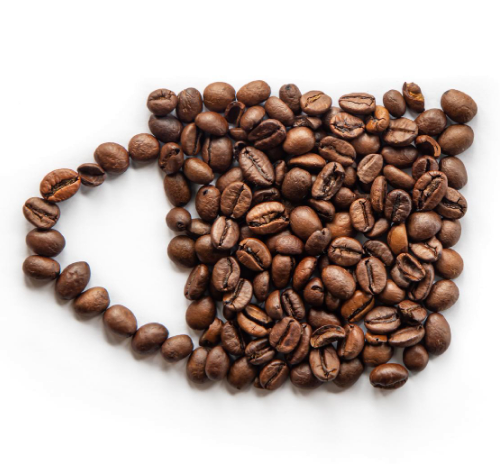 Stylized coffee cup with beans